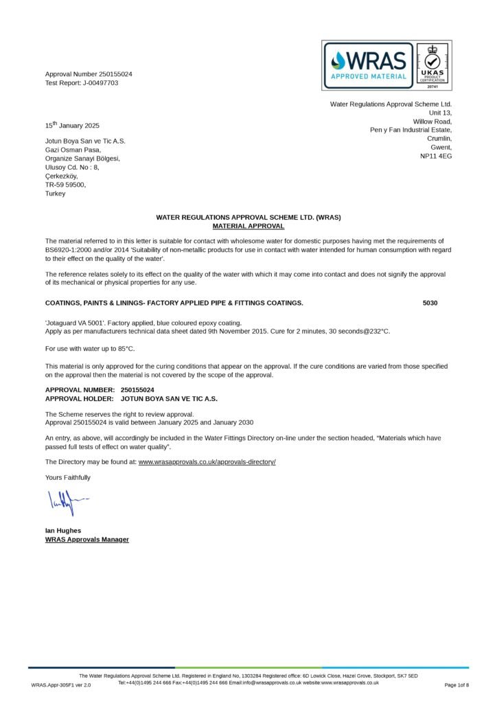 WRAS certified epoxy powder coating – Safe and compliant coating solution by Devinsan for potable water applications