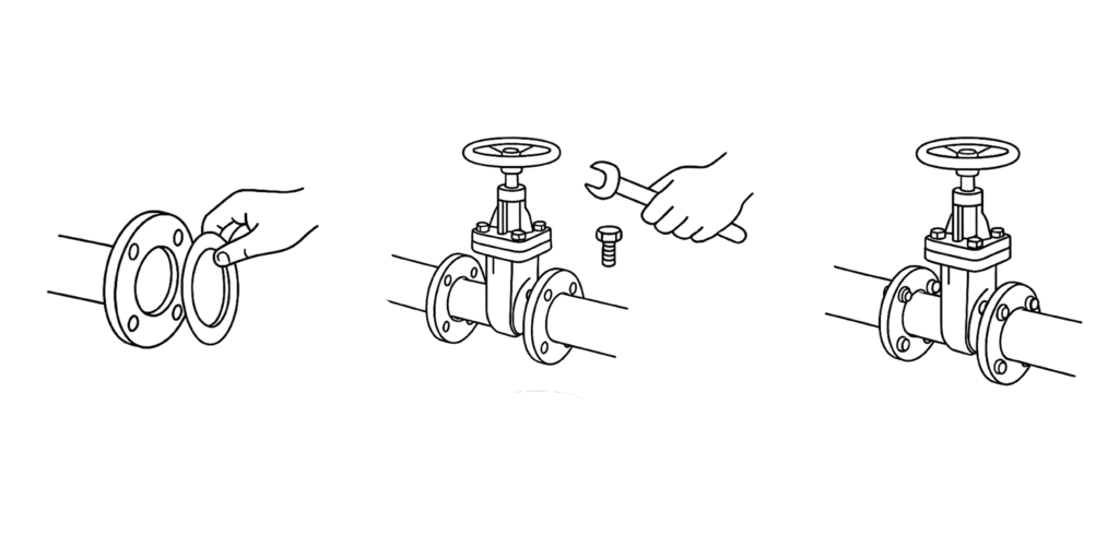 Installation of DGV10 F4 resilient seated gate valve with flanged connection and EPDM wedge